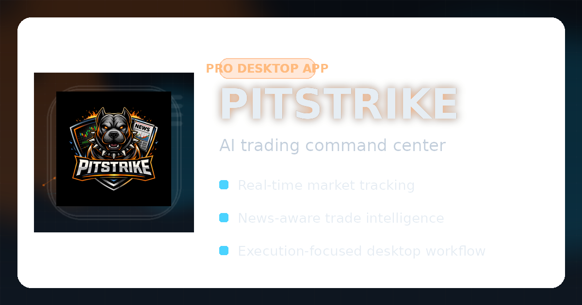 PitStrike terminal overview — chart cockpit, dock, and intelligence in one workspace.